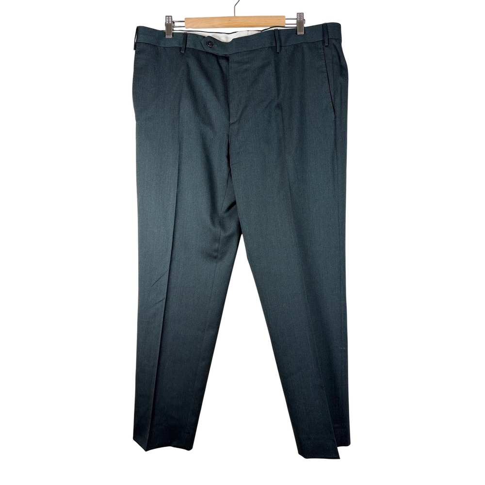 Zanella‎ Parker Wool Blend Dress Pants Mens Size 40 Dark Hunter Green Flat Front